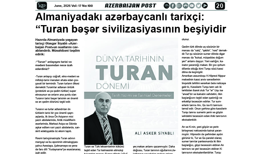 Almaniyadakı azərbaycanlı tarixçi: “Turan bəşər sivilizasiyasının beşiyidir