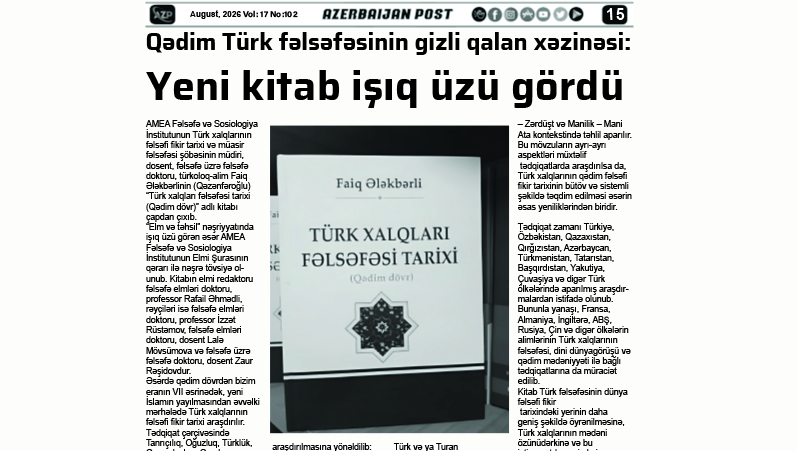 Qədim Türk fəlsəfəsinin gizli qalan xəzinəsi: Yeni kitab işıq üzü gördü