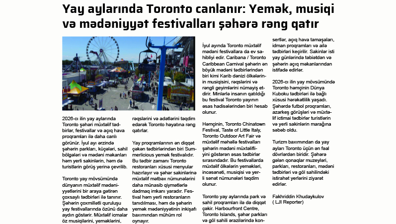 Yay aylarında Toronto canlanır: Yemək, musiqi və mədəniyyət festivalları şəhərə rəng qatır