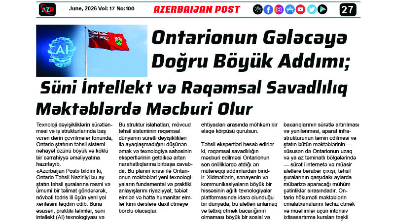 Ontarionun Gələcəyə Doğru Böyük Addımı; Süni İntellekt və Rəqəmsal Savadlılıq Məktəblərdə Məcburi Olur